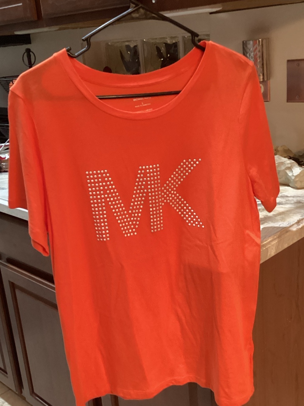 Michael Kors Orange Short Sleeve Tee with Studded MK Logo
